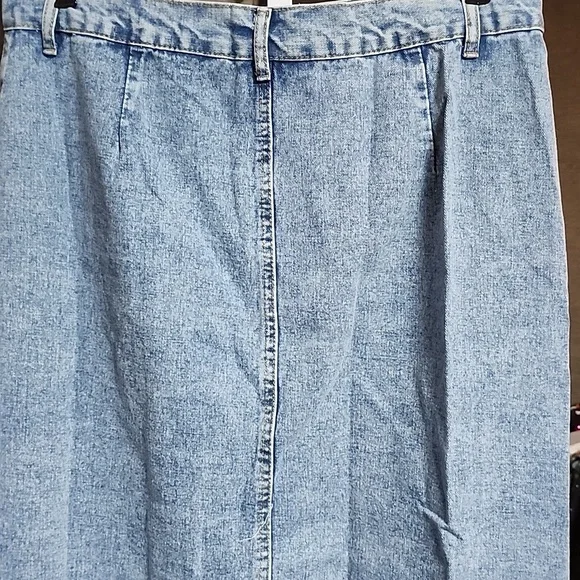 Women's High Waisted Washed Button Denim Long Skirt Side Split - Picture 3 of 4